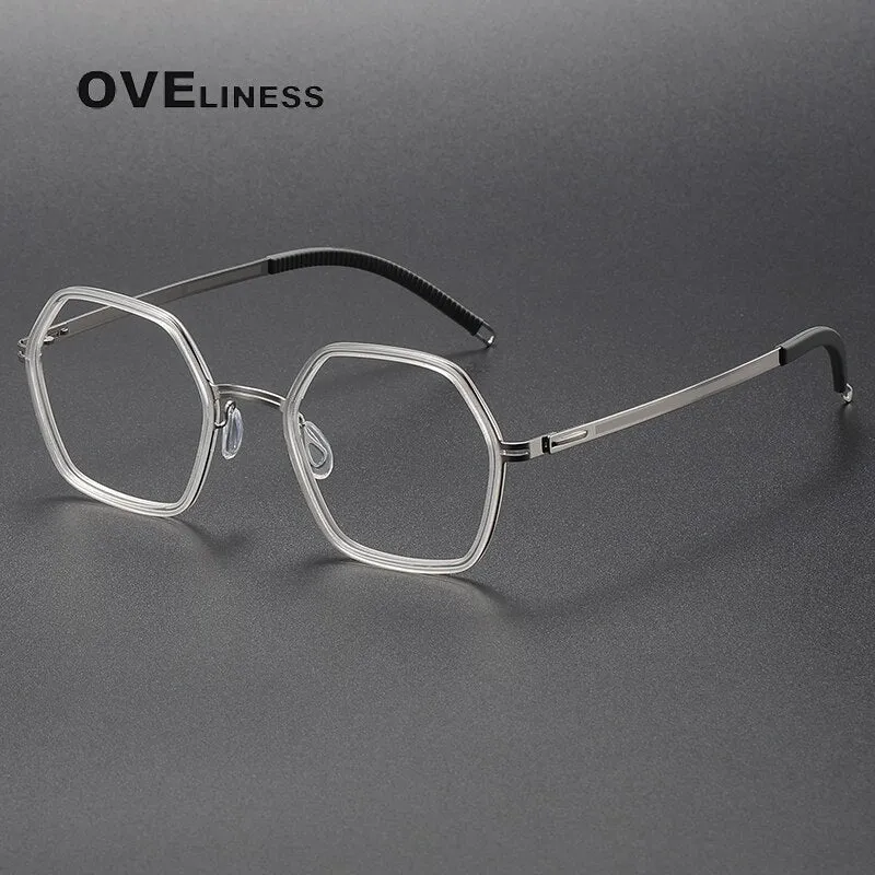 Oveliness Unisex Full Rim Polygon Acetate Titanium Eyeglasses 8202322