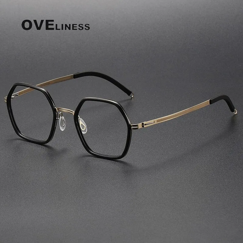 Oveliness Unisex Full Rim Polygon Acetate Titanium Eyeglasses 8202322