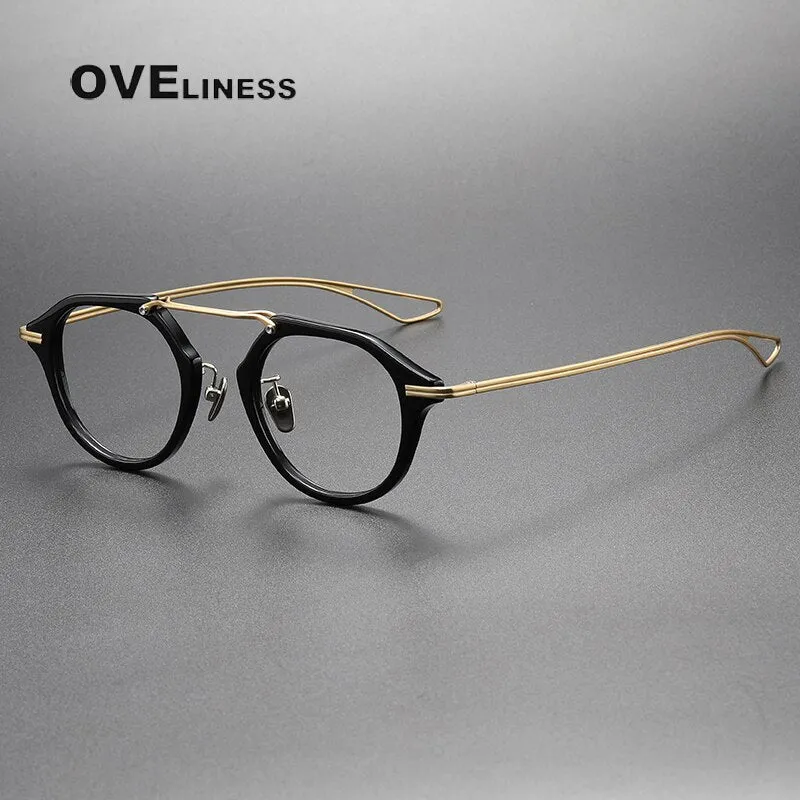 Oveliness Unisex Full Rim Polygon Double Bridge Acetate Titanium Eyeglasses Dxt119