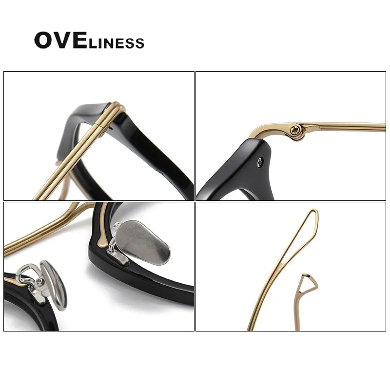 Oveliness Unisex Full Rim Polygon Double Bridge Acetate Titanium Eyeglasses Dxt119