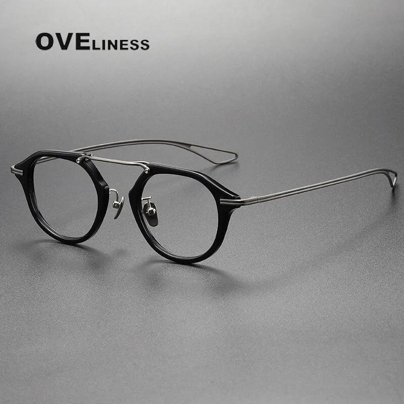 Oveliness Unisex Full Rim Polygon Double Bridge Acetate Titanium Eyeglasses Dxt119