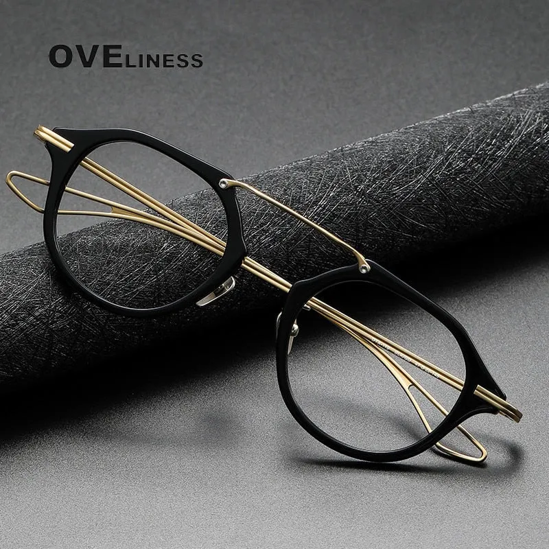 Oveliness Unisex Full Rim Polygon Double Bridge Acetate Titanium Eyeglasses Dxt119