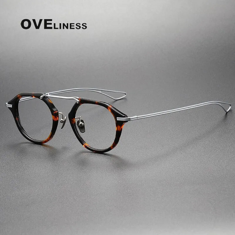 Oveliness Unisex Full Rim Polygon Double Bridge Acetate Titanium Eyeglasses Dxt119