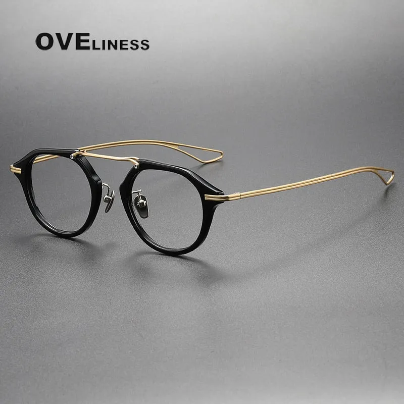 Oveliness Unisex Full Rim Polygon Double Bridge Acetate Titanium Eyeglasses Dxt119