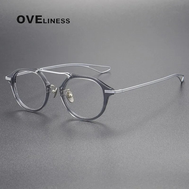 Oveliness Unisex Full Rim Polygon Double Bridge Acetate Titanium Eyeglasses Dxt119