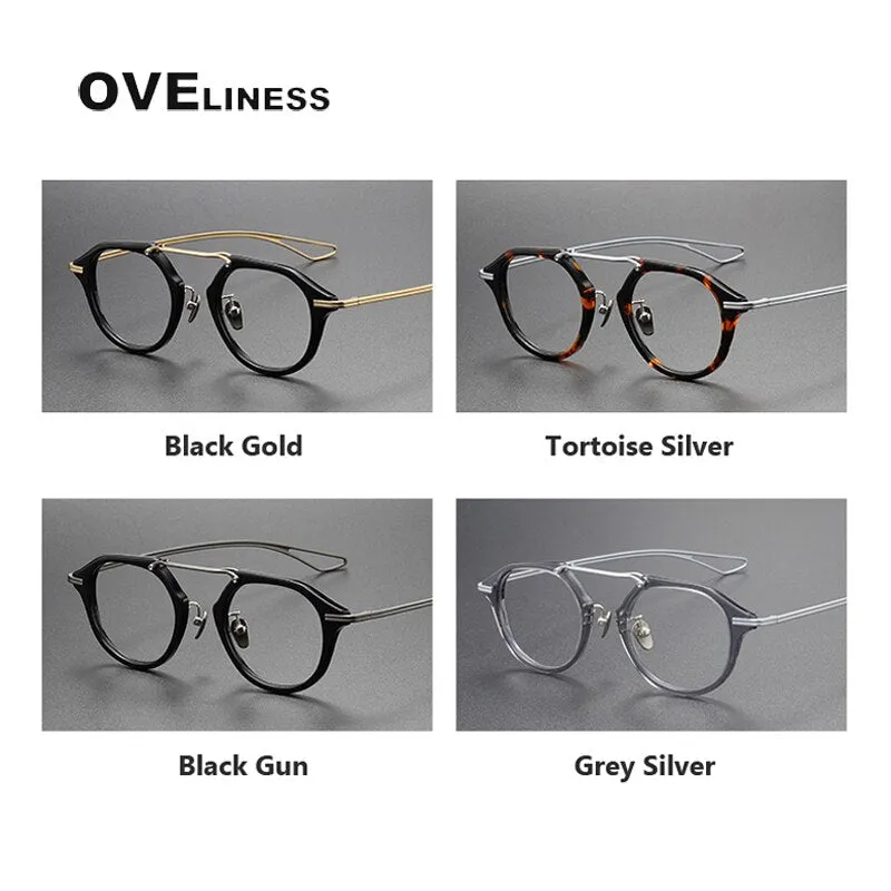 Oveliness Unisex Full Rim Polygon Double Bridge Acetate Titanium Eyeglasses Dxt119
