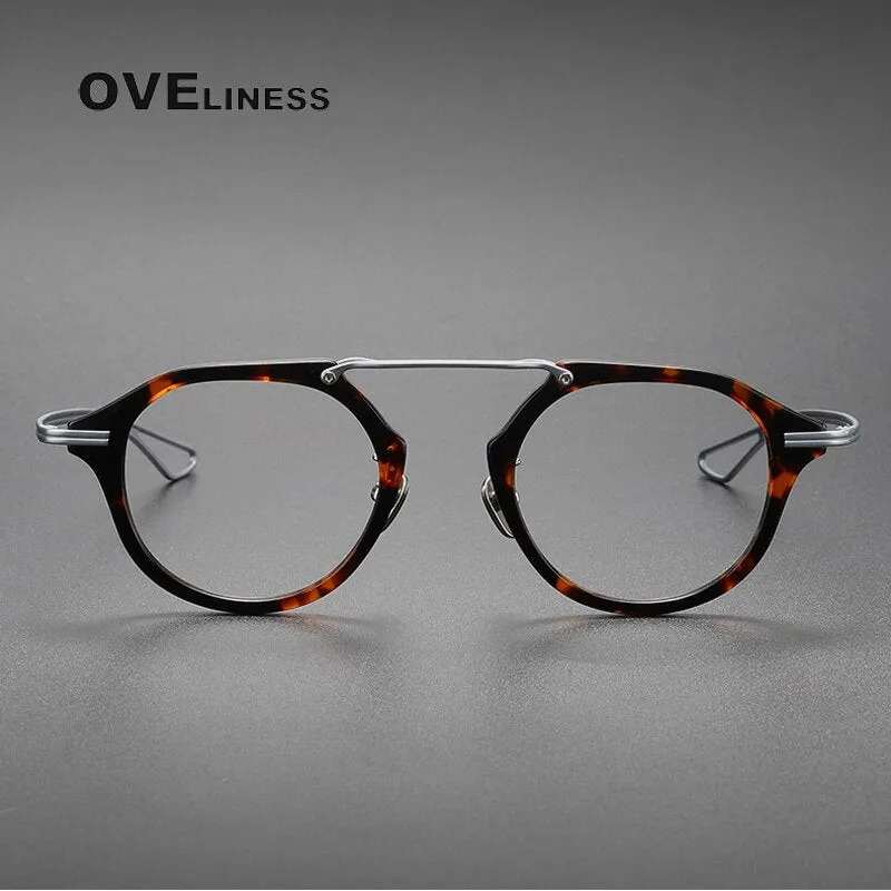 Oveliness Unisex Full Rim Polygon Double Bridge Acetate Titanium Eyeglasses Dxt119