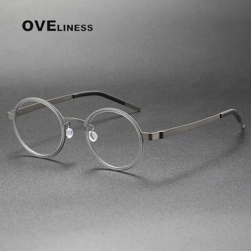 Oveliness Unisex Full Rim Round Acetate Titanium Eyeglasses 9707