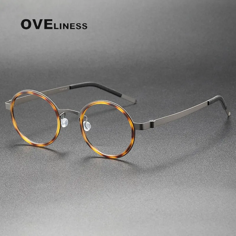 Oveliness Unisex Full Rim Round Acetate Titanium Eyeglasses 9707