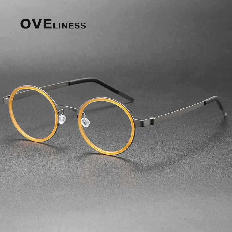Oveliness Unisex Full Rim Round Acetate Titanium Eyeglasses 9707