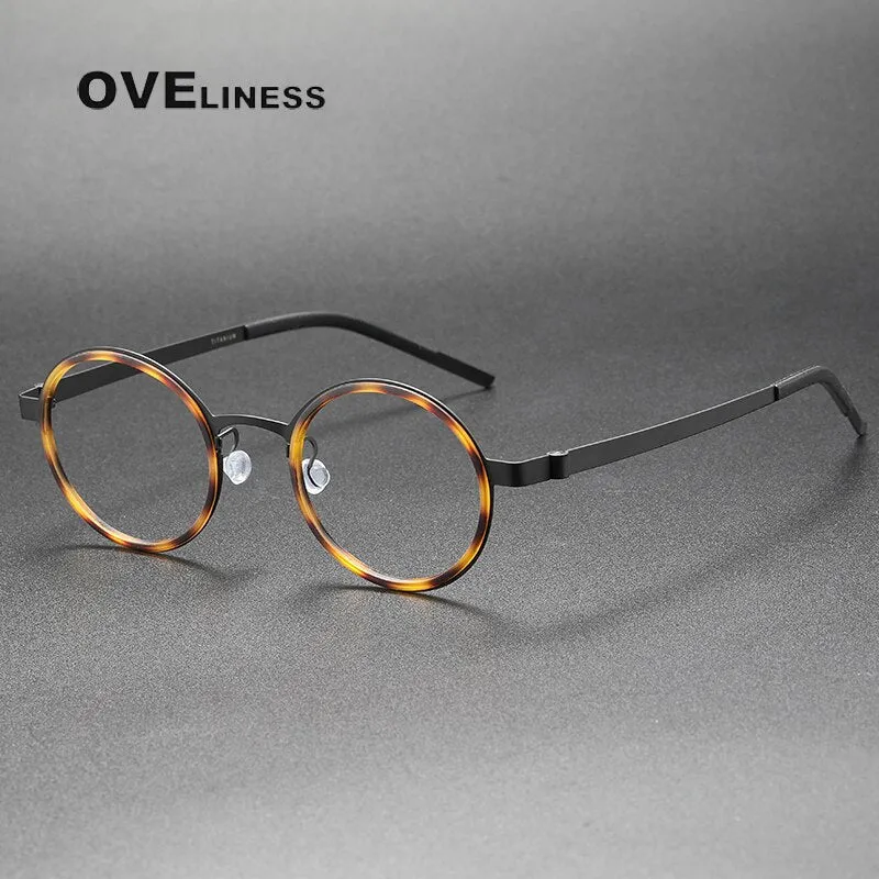 Oveliness Unisex Full Rim Round Acetate Titanium Eyeglasses 9707