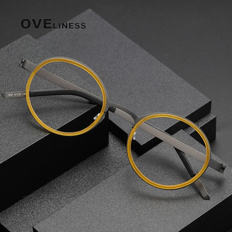 Oveliness Unisex Full Rim Round Acetate Titanium Eyeglasses 9707