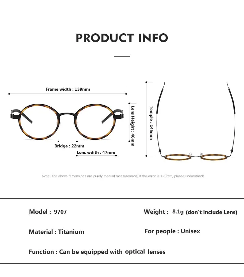 Oveliness Unisex Full Rim Round Acetate Titanium Eyeglasses 9707