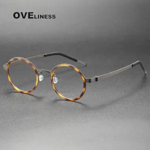 Oveliness Unisex Full Rim Round Acetate Titanium Eyeglasses 9707