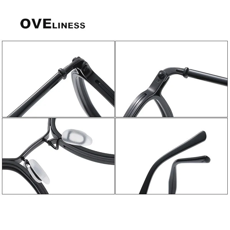 Oveliness Unisex Full Rim Round Square Acetate Titanium Eyeglasses 5865