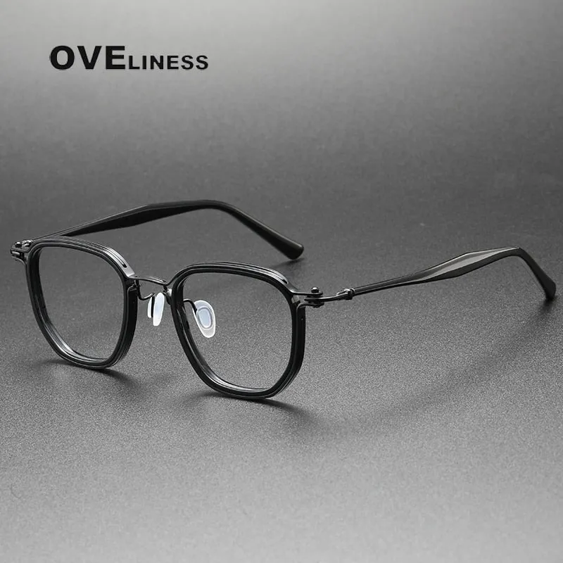 Oveliness Unisex Full Rim Round Square Acetate Titanium Eyeglasses 5865