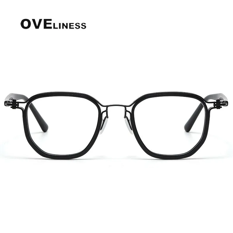 Oveliness Unisex Full Rim Round Square Acetate Titanium Eyeglasses 5865