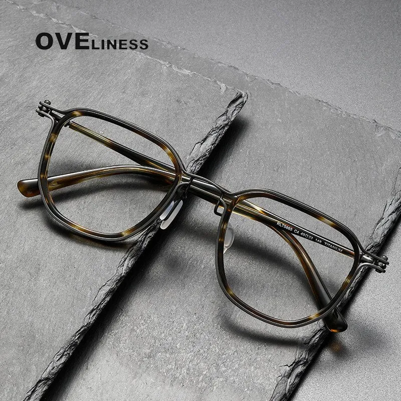 Oveliness Unisex Full Rim Round Square Acetate Titanium Eyeglasses 5865