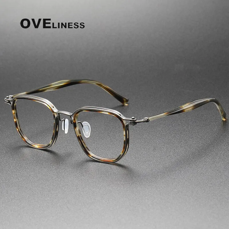 Oveliness Unisex Full Rim Round Square Acetate Titanium Eyeglasses 5865
