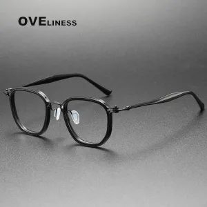 Oveliness Unisex Full Rim Round Square Acetate Titanium Eyeglasses 5865