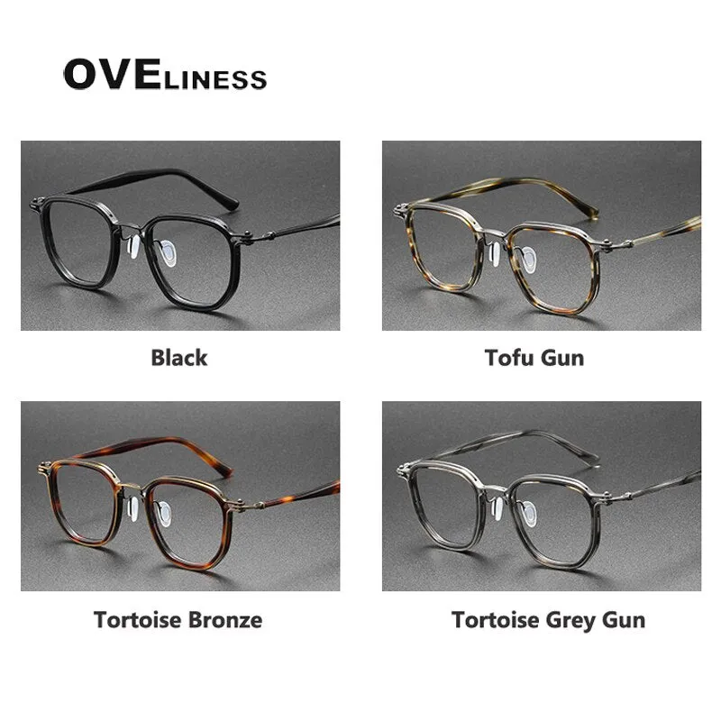 Oveliness Unisex Full Rim Round Square Acetate Titanium Eyeglasses 5865