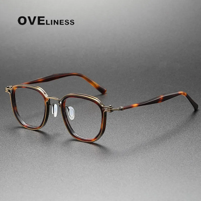 Oveliness Unisex Full Rim Round Square Acetate Titanium Eyeglasses 5865