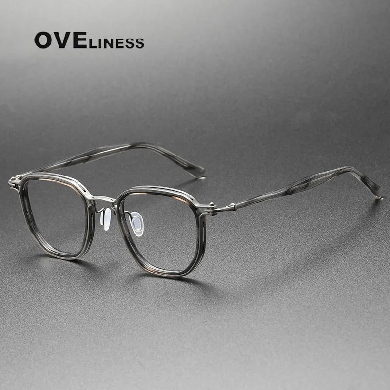 Oveliness Unisex Full Rim Round Square Acetate Titanium Eyeglasses 5865