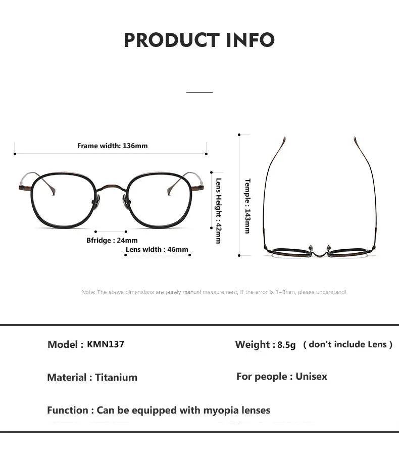 Oveliness Unisex Full Rim Round Square Titanium Eyeglasses 137