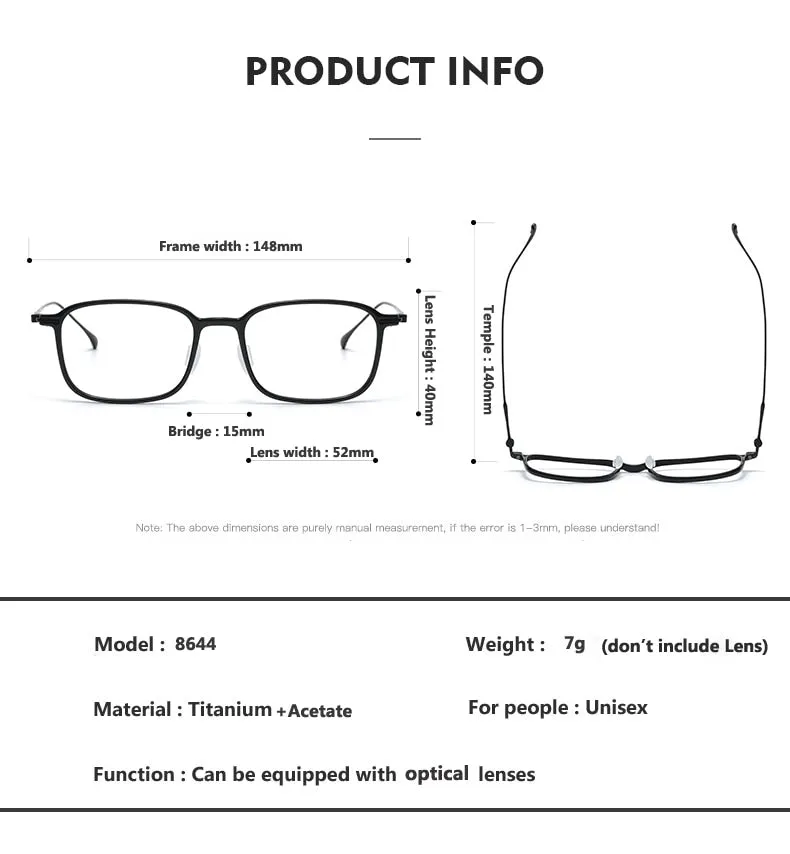 Oveliness Unisex Full Rim Square Acetate Titanium Eyeglasses 8644