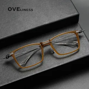 Oveliness Unisex Full Rim Square Acetate Titanium Eyeglasses Act-Seven
