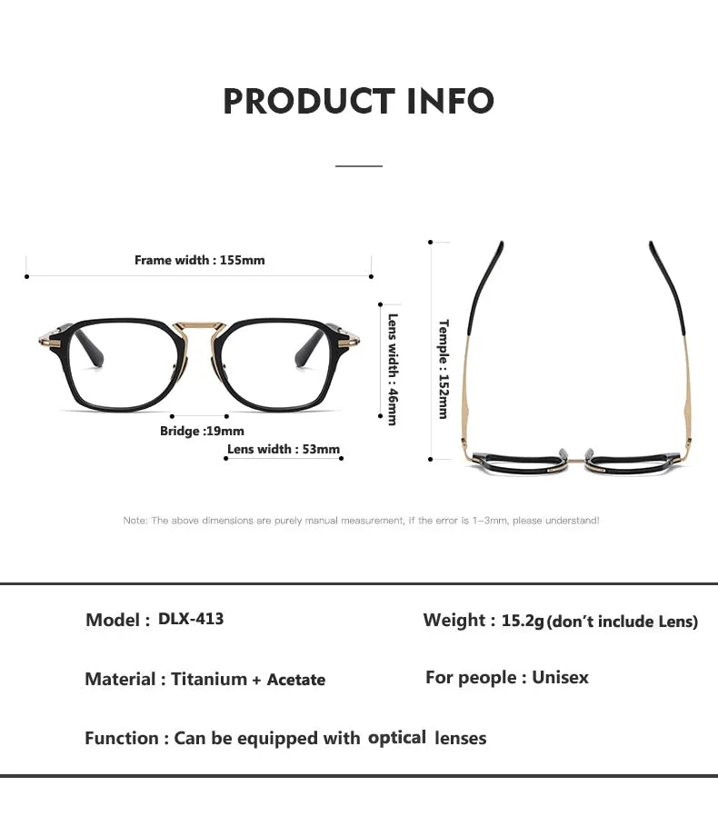 Oveliness Unisex Full Rim Square Acetate Titanium Eyeglasses Dtx413