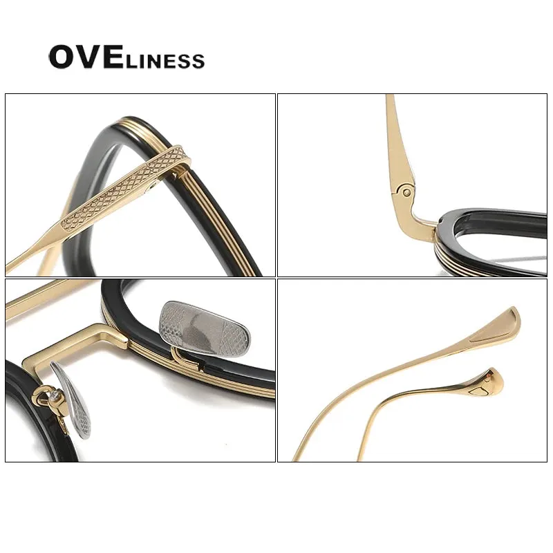 Oveliness Unisex Full Rim Square Double Bridge Acetate Titanium Eyeglasses I0006