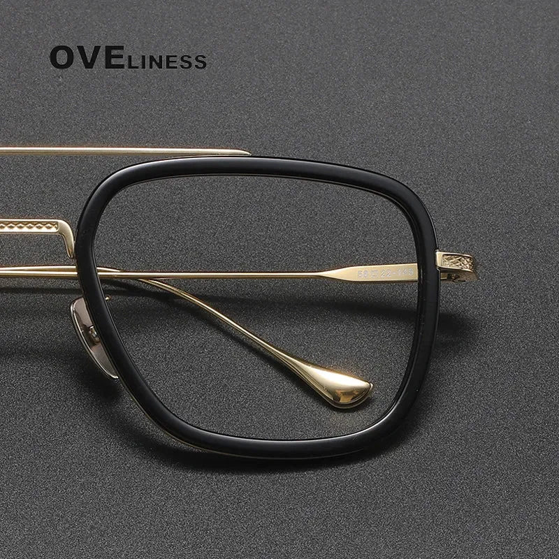 Oveliness Unisex Full Rim Square Double Bridge Acetate Titanium Eyeglasses I0006