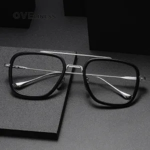 Oveliness Unisex Full Rim Square Double Bridge Acetate Titanium Eyeglasses I0006