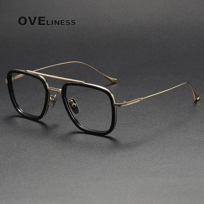 Oveliness Unisex Full Rim Square Double Bridge Acetate Titanium Eyeglasses I0006