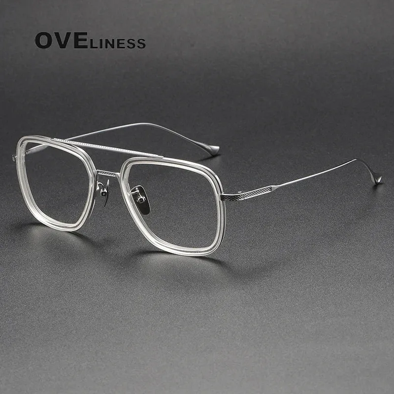 Oveliness Unisex Full Rim Square Double Bridge Acetate Titanium Eyeglasses I0006