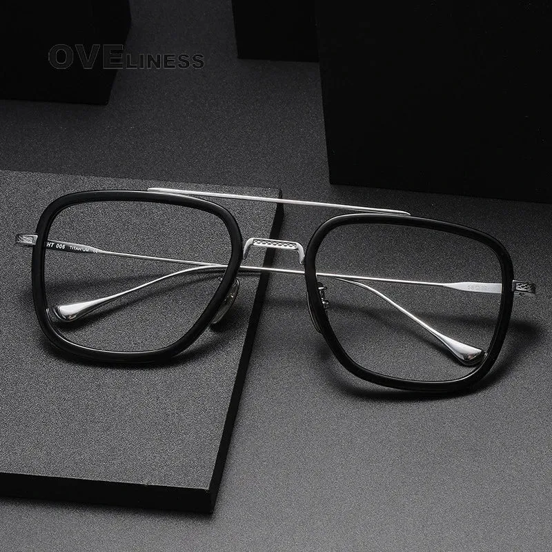 Oveliness Unisex Full Rim Square Double Bridge Acetate Titanium Eyeglasses I0006