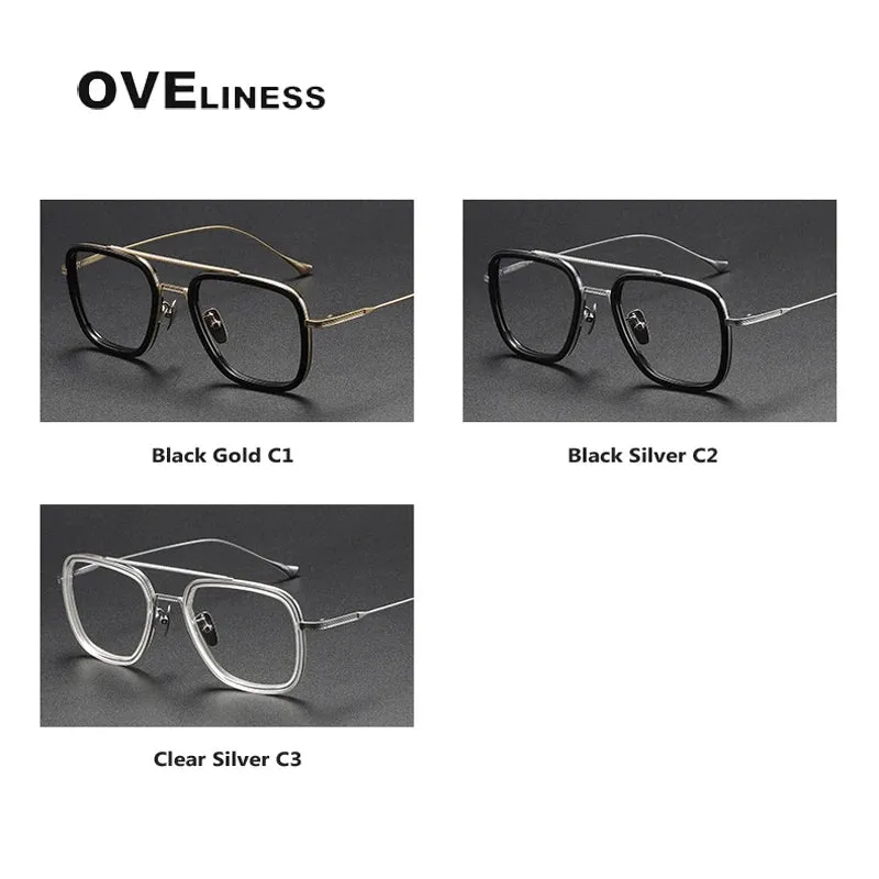 Oveliness Unisex Full Rim Square Double Bridge Acetate Titanium Eyeglasses I0006
