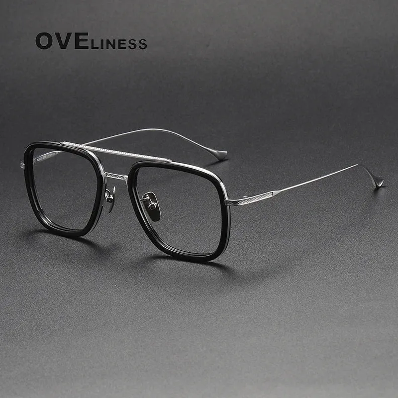 Oveliness Unisex Full Rim Square Double Bridge Acetate Titanium Eyeglasses I0006
