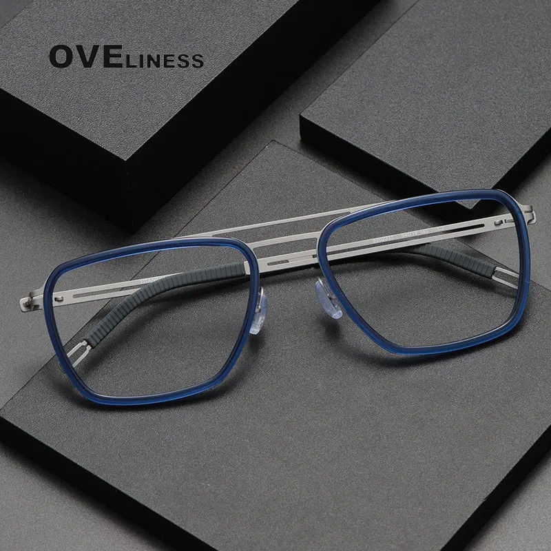 Oveliness Unisex Full Rim Square Double Bridge Titanium Eyeglasses 8202311