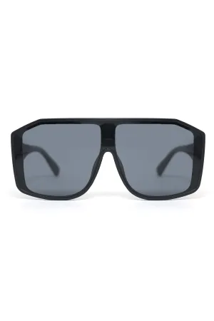 OVERSIZE FUTURISTIC SHIELD SUNGLASSES-BLACK