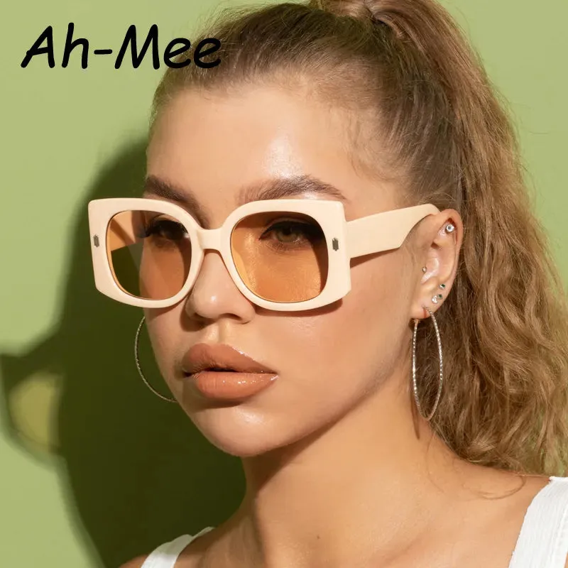Oversized Cycling Square Sunglasses Women Fashion Retro Gradient Sun Glasses Men Black Big Frame Rivet Eyeglasses Vintage UV400