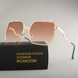 Oversized Square Faux Pearls Frames Gradient Sunglasses