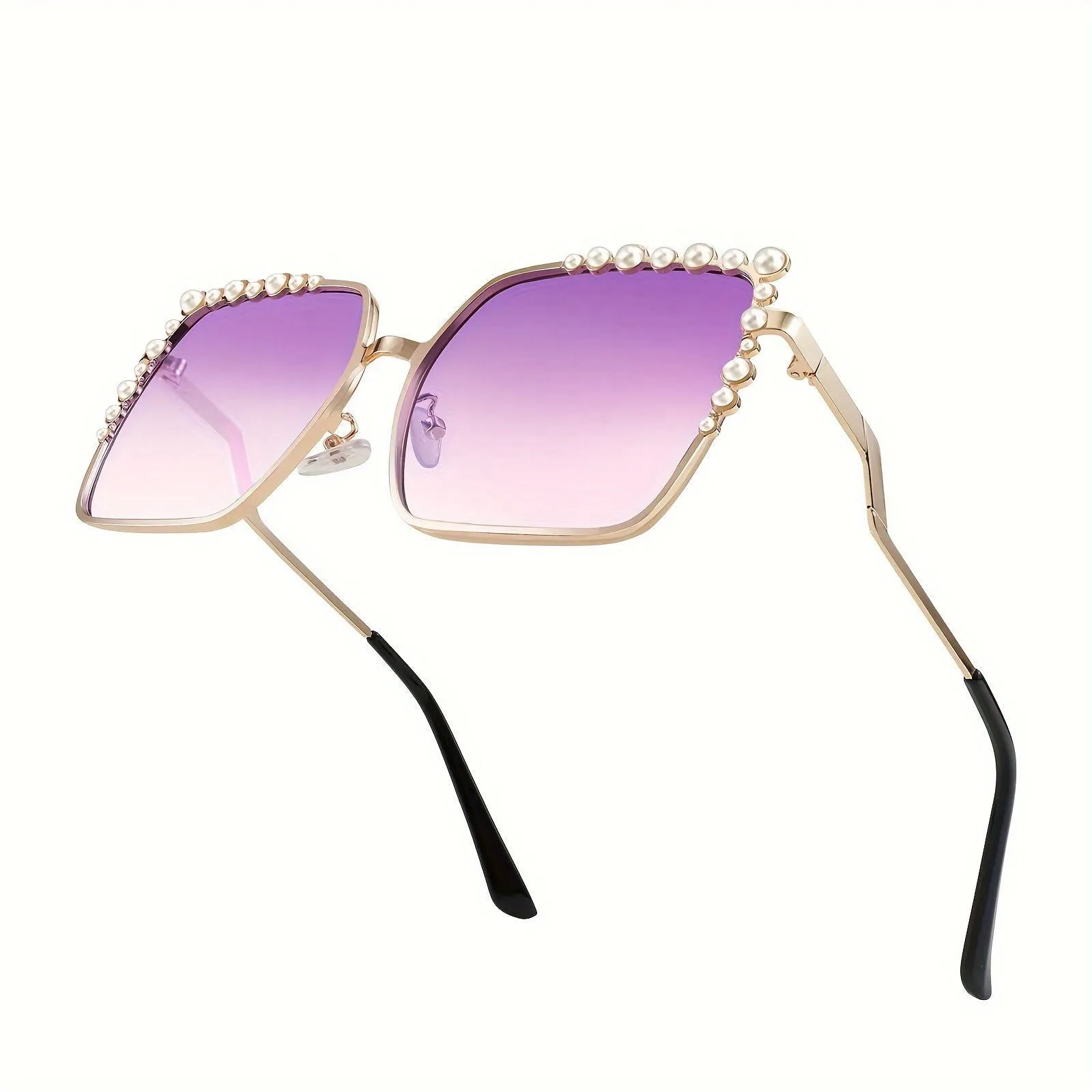 Oversized Square Faux Pearls Frames Gradient Sunglasses