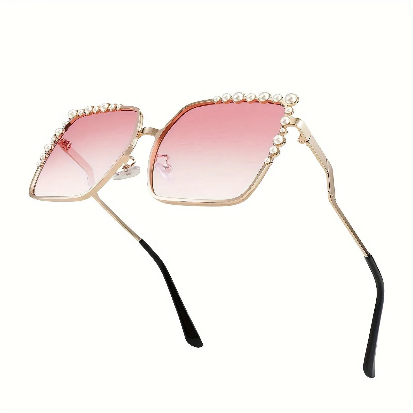 Oversized Square Faux Pearls Frames Gradient Sunglasses