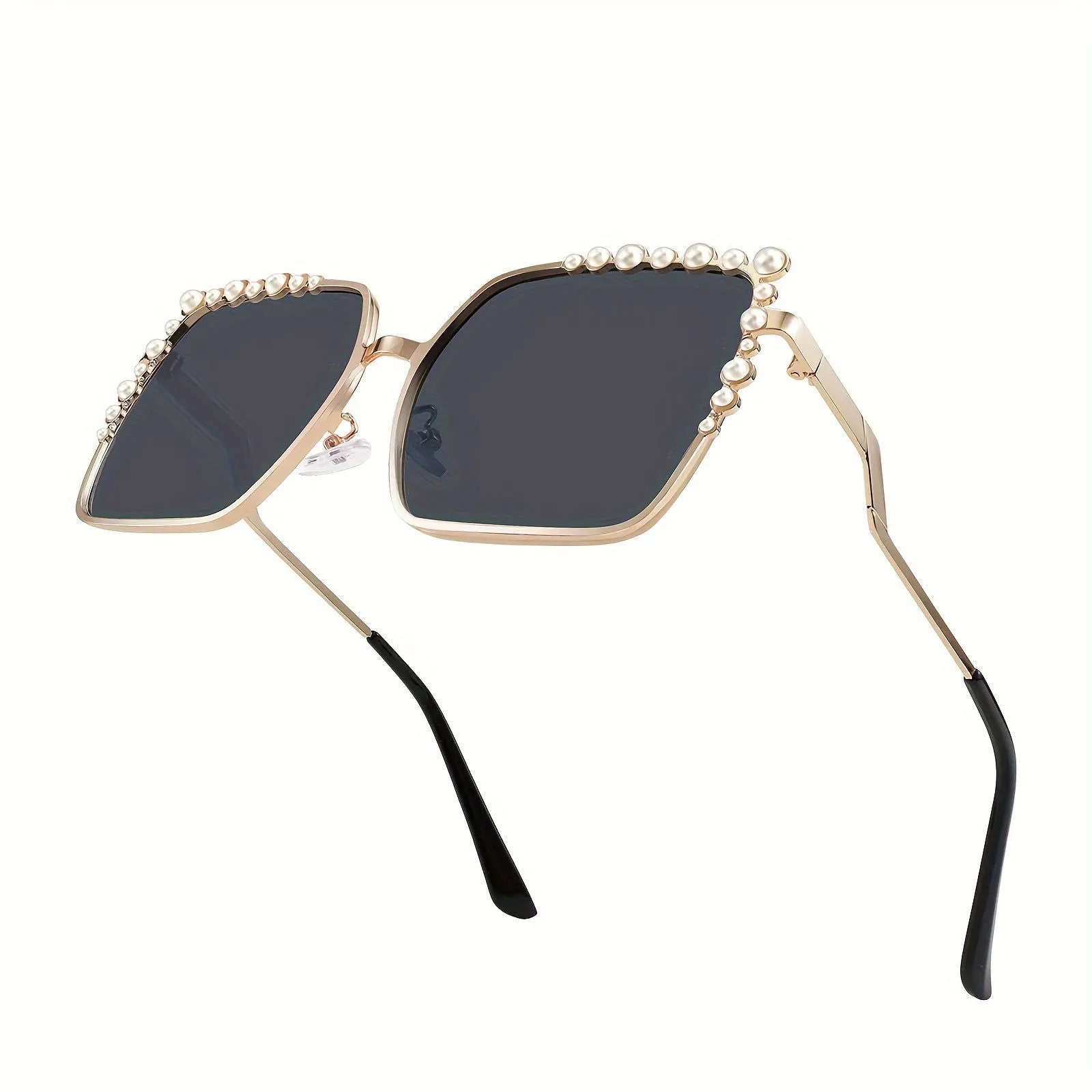 Oversized Square Faux Pearls Frames Gradient Sunglasses