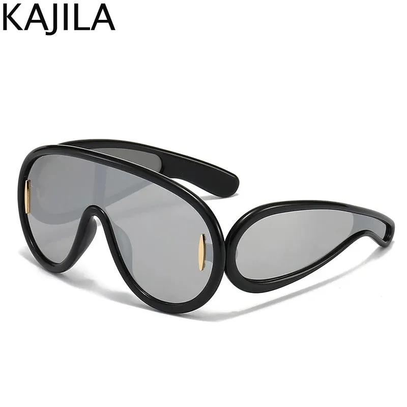 Oversized Wave Mask One-Piece Sunglasses for Women Y2K Style