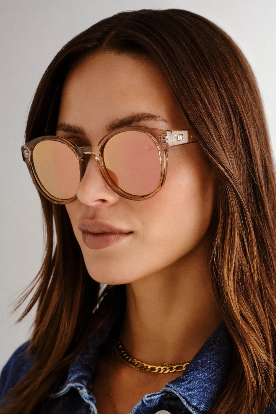 Paramount Round Clear Tan Brass Mirror Lens Sunglasses