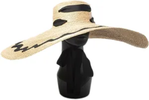 Patch Decoration Large Brim Straps Flat Top Hat Walking Hat