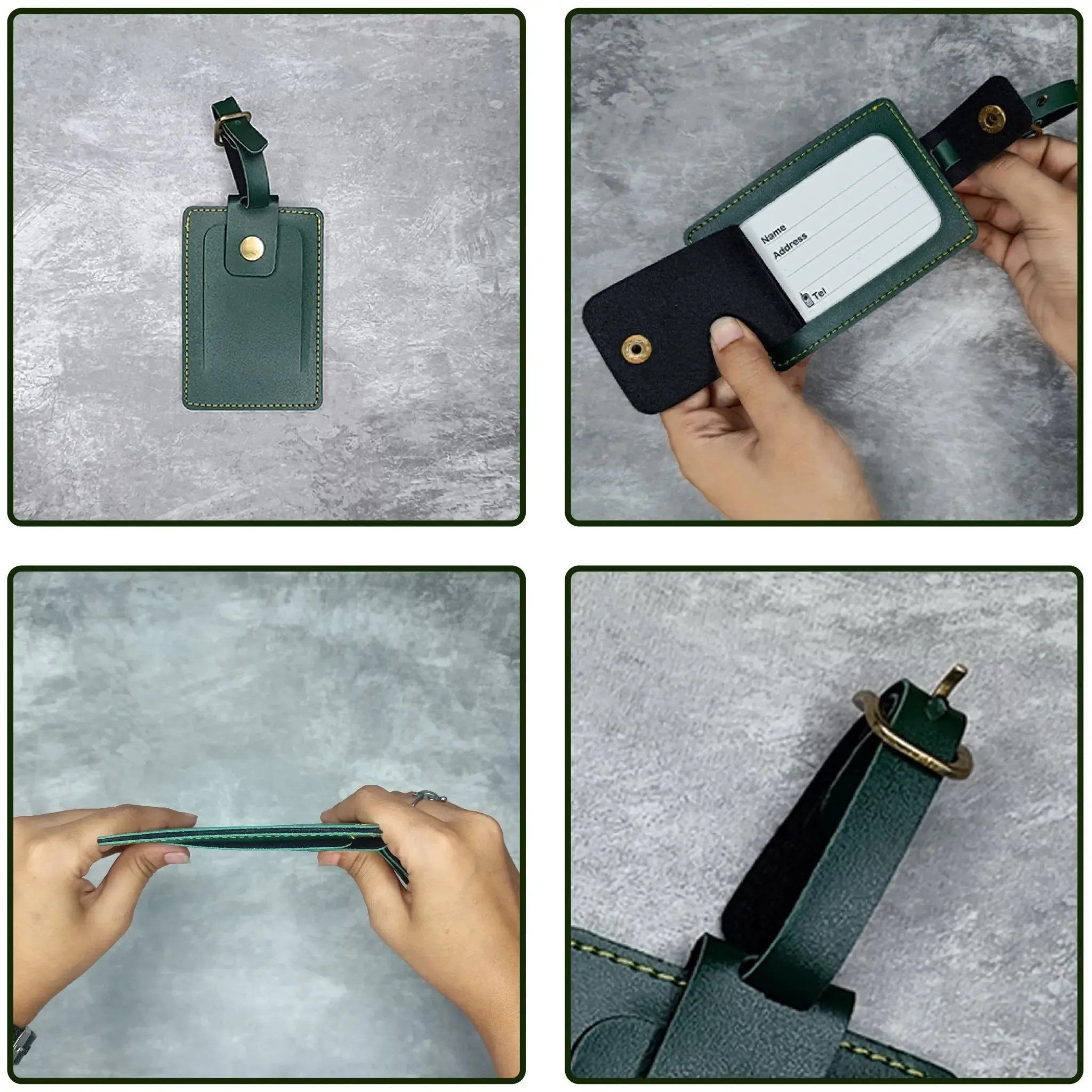 Personalized Green Travel Set: Sunglasses Case, Luggage Tag, Passport Cover & Keychain